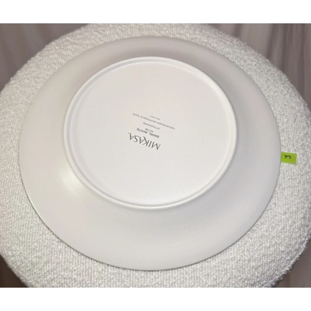Mikasa Swirl White 10.75” Dinner Plates – Set of 7 – Stoneware – Modern Ribbed